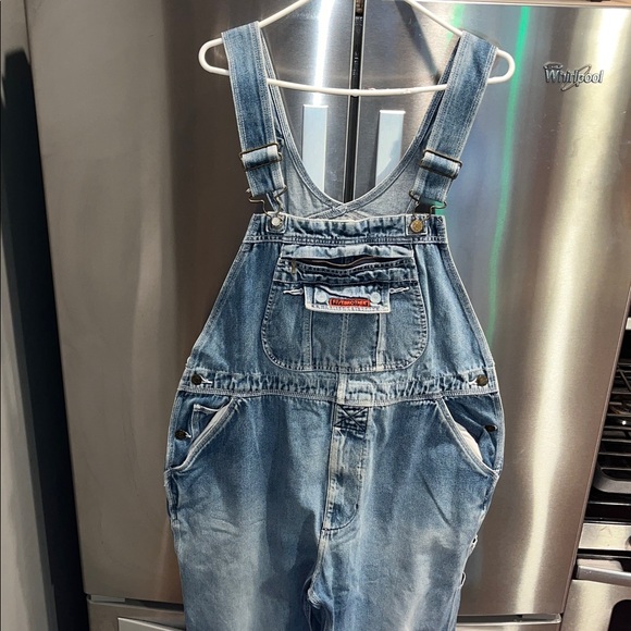 FiveBrother BIB OVERALL blue JEANS DENIM PANTS mens size 38 Baggy 90s grunge rip - Picture 9 of 16